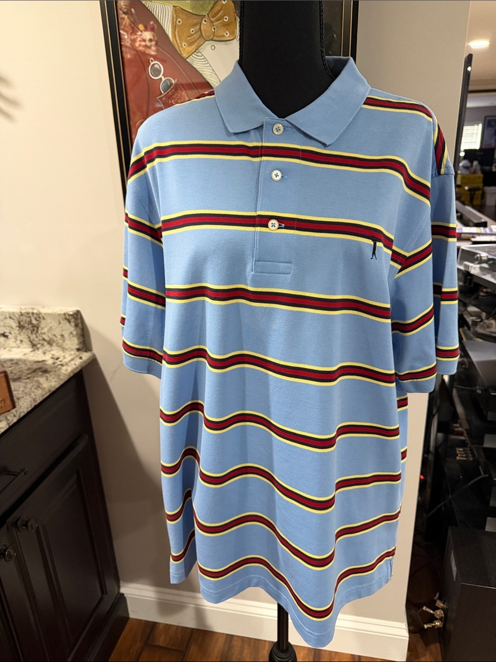 Men’s Daniel Cremieux Golf Light Blue Striped Polo Shirt Size Large
